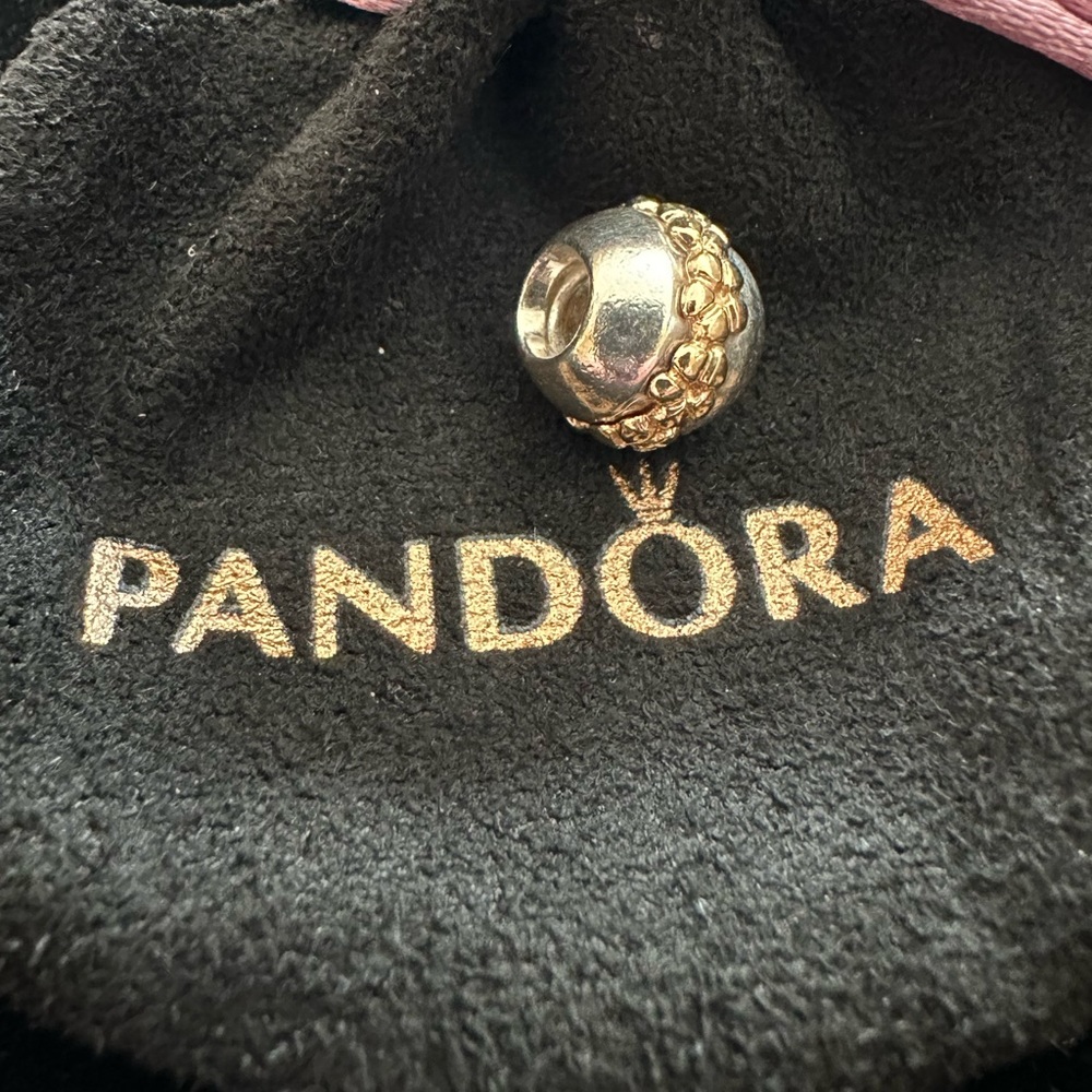 PANDORA ❤️ Sterling Silver 14k Gold Two Tone Saturn Flower Bead Charm 790179